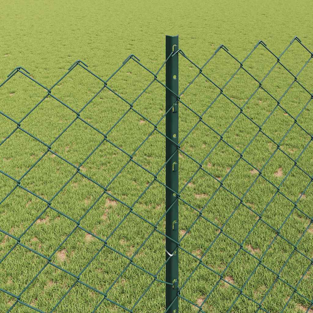 Kæde-link hegn med stolpe 25 x 1,5 m Galvaniseret stål Grøn