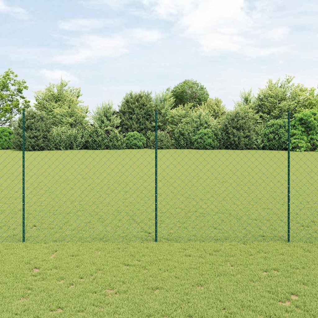 Kæde-link hegn med stolpe 25 x 1,5 m Galvaniseret stål Grøn