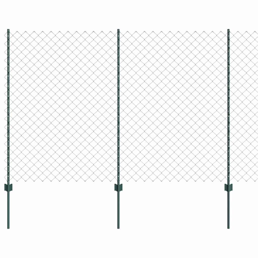 Kæde-link hegn med stolpe 25 x 1,5 m Galvaniseret stål Grøn