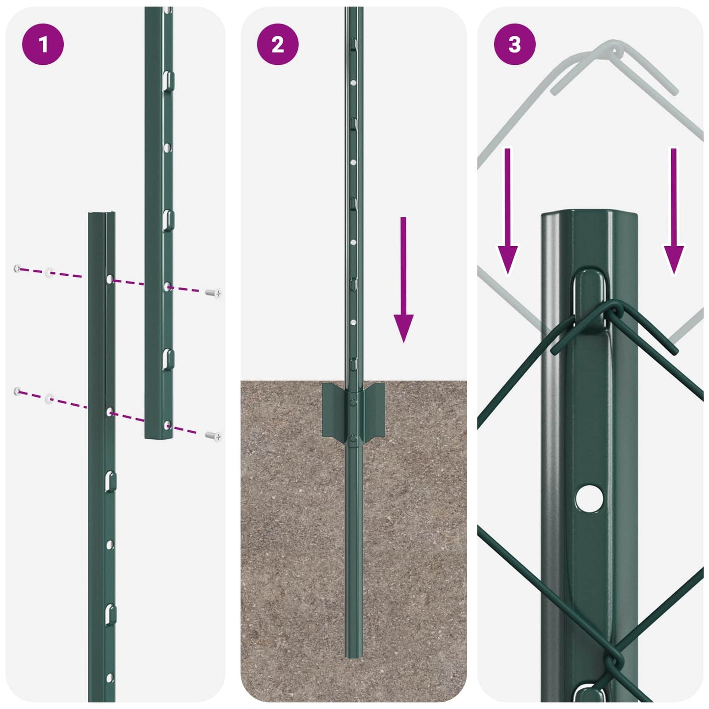 Udendørs kædehegn med stolpe 25 x 1,6 m PVC-belagt stål Grøn