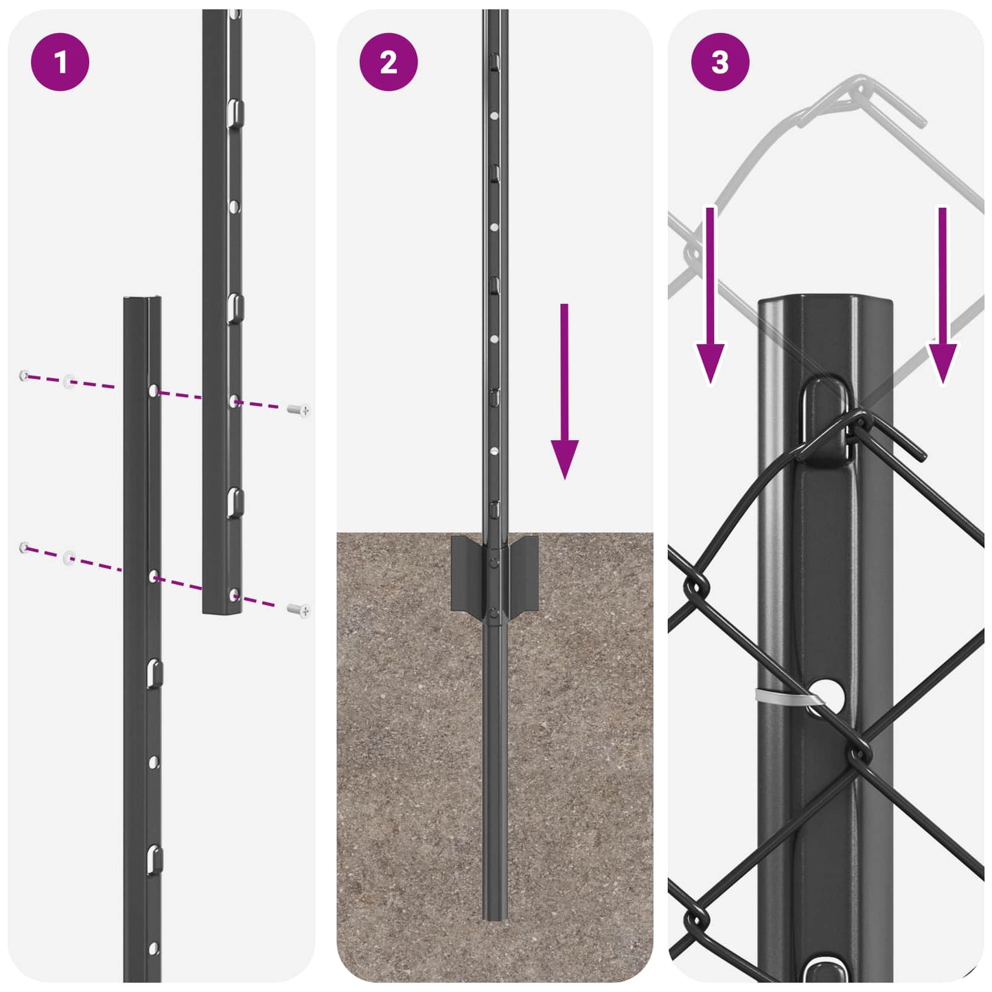 Kæde-link hegn med stolpe 10 x 1 m PVC-belagt stål Grå Mesh