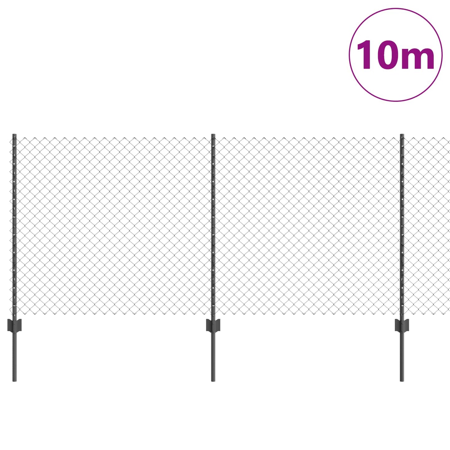 Kæde-link hegn med stolpe 10 x 1 m PVC-belagt stål Grå Mesh