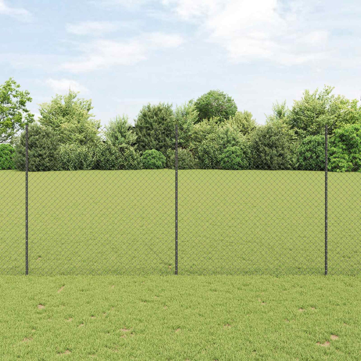 Udendørs kædehegn med stolpe 10 x 1,5 m PVC-belagt stål Grå
