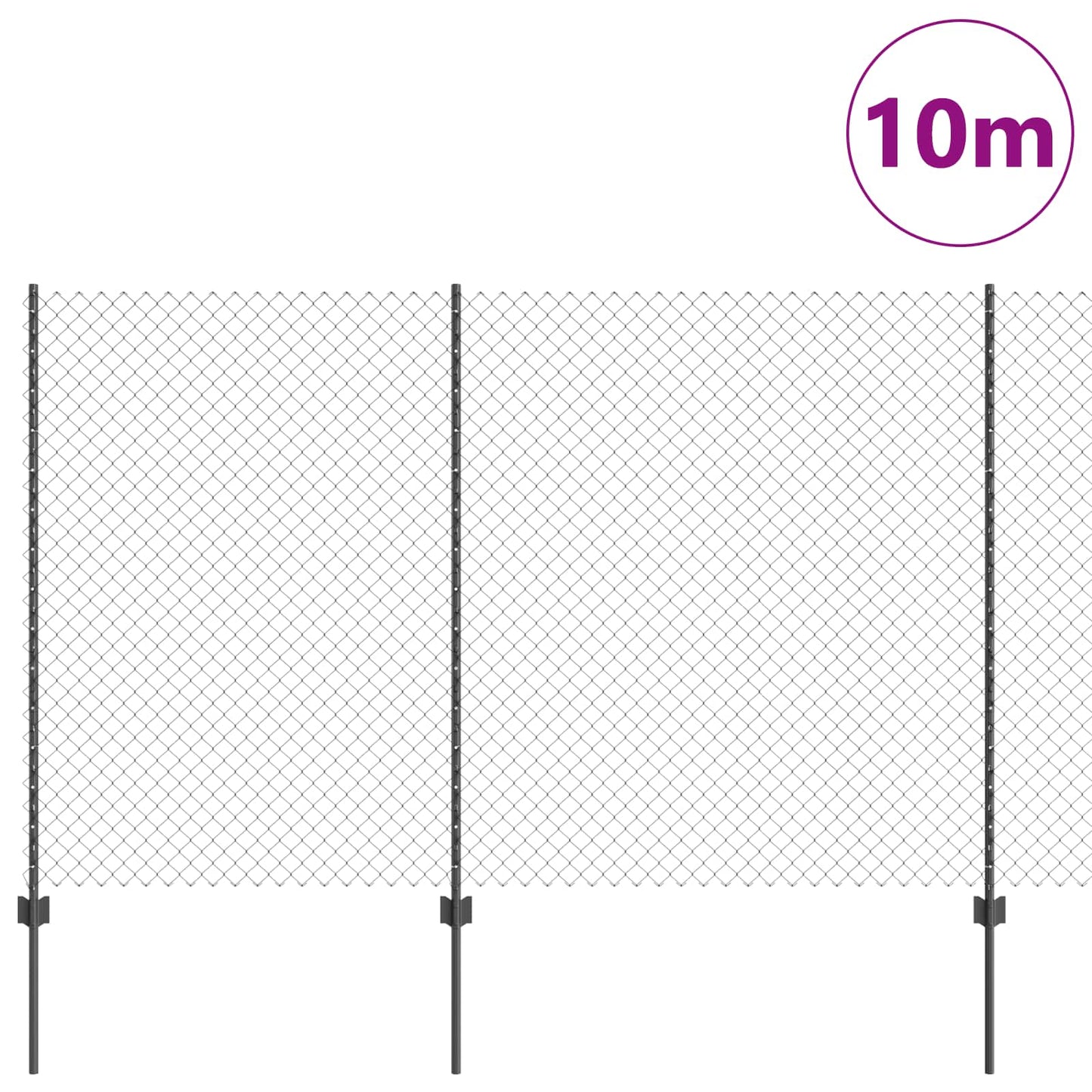 Udendørs kædehegn med stolpe 10 x 1,5 m PVC-belagt stål Grå