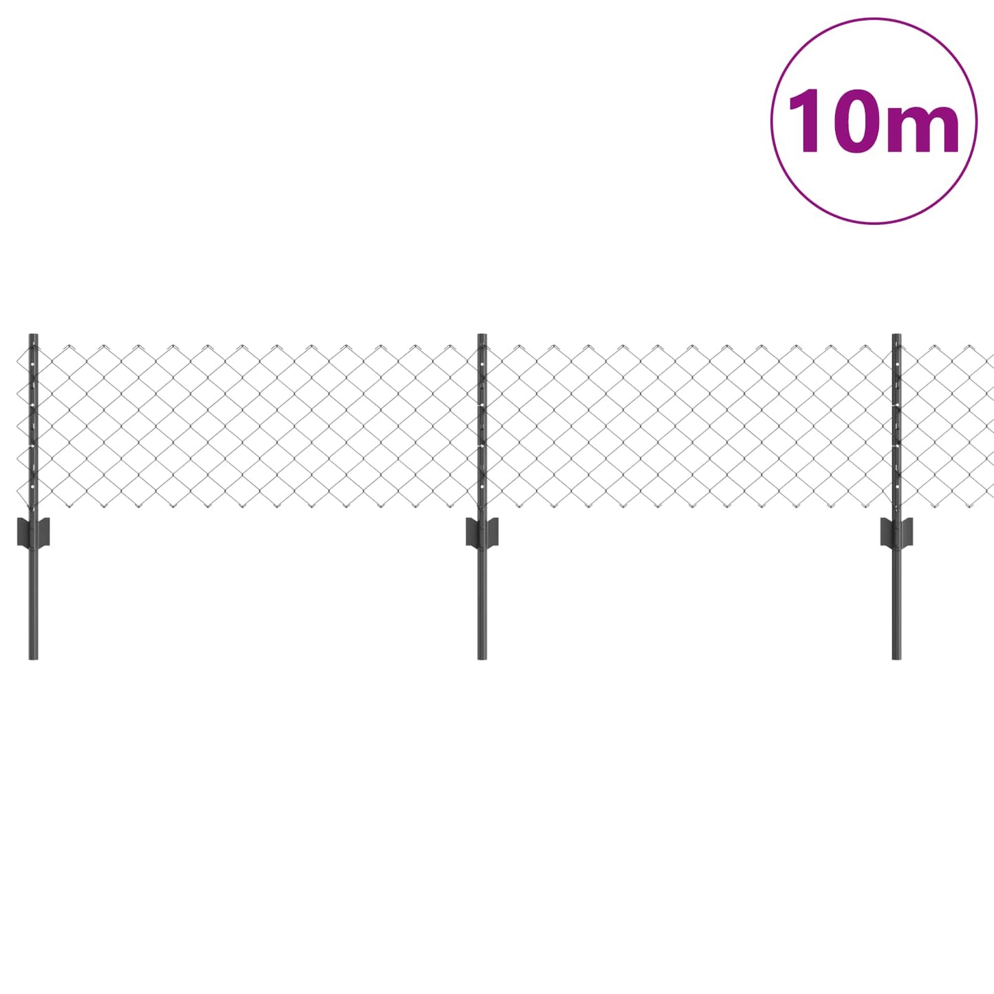 Udendørs kædehegn med stolpe 10 x 0,4 m PVC-belagt stål Grå