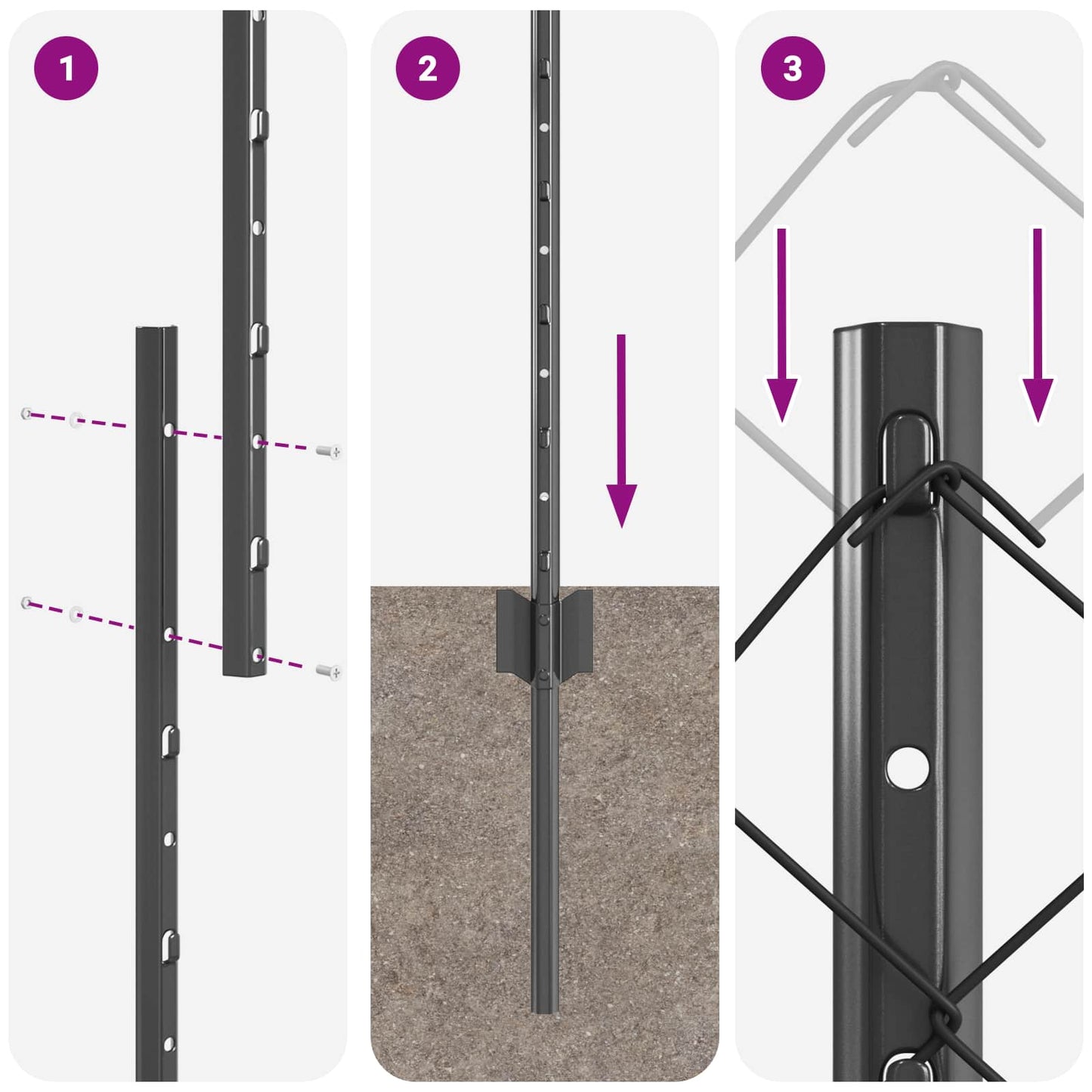 Kæde-link hegn med stolpe 10 x 1,2 m PVC-belagt stål Grå Mesh