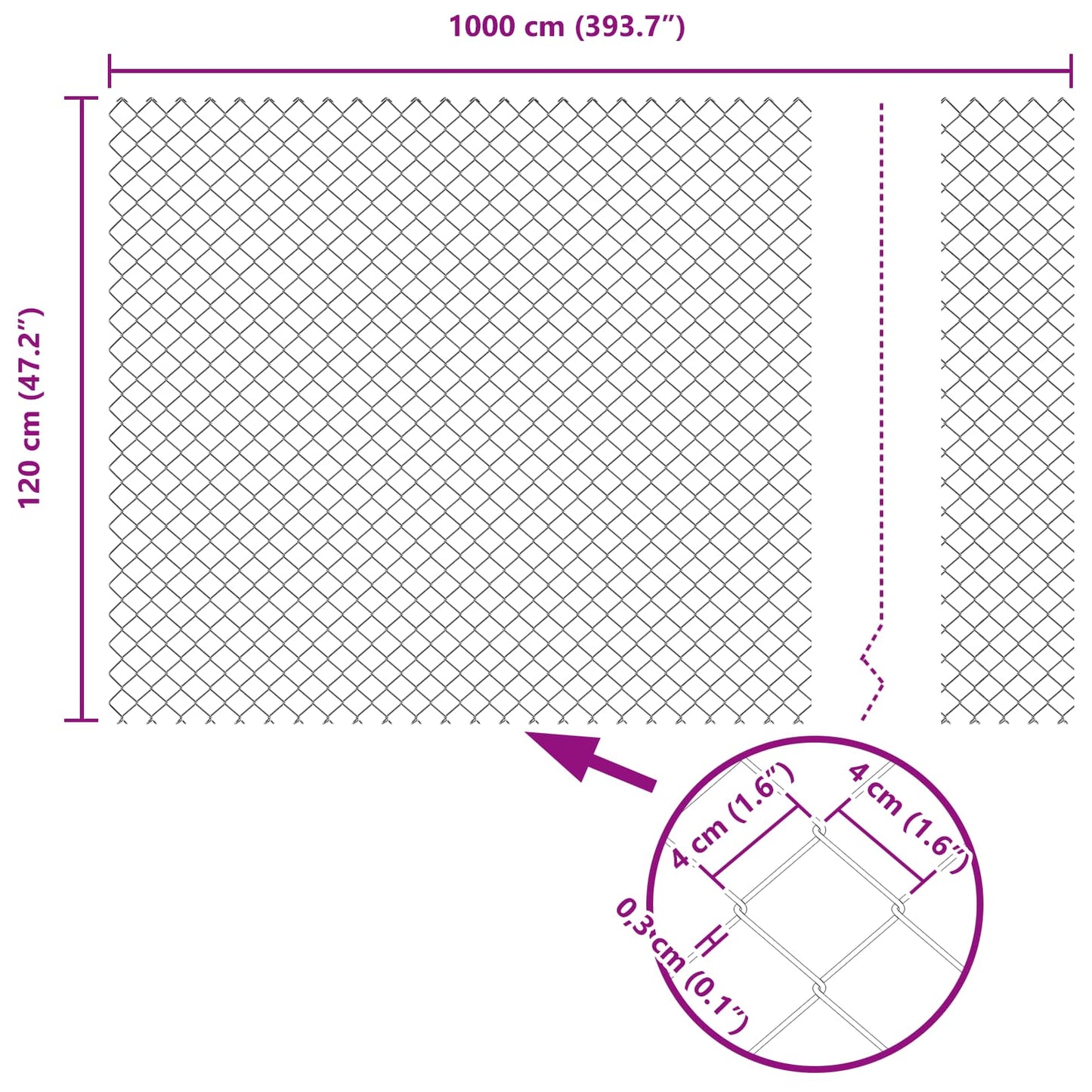 Kæde-link hegn med stolpe 10 x 1,2 m PVC-belagt stål Grå Mesh
