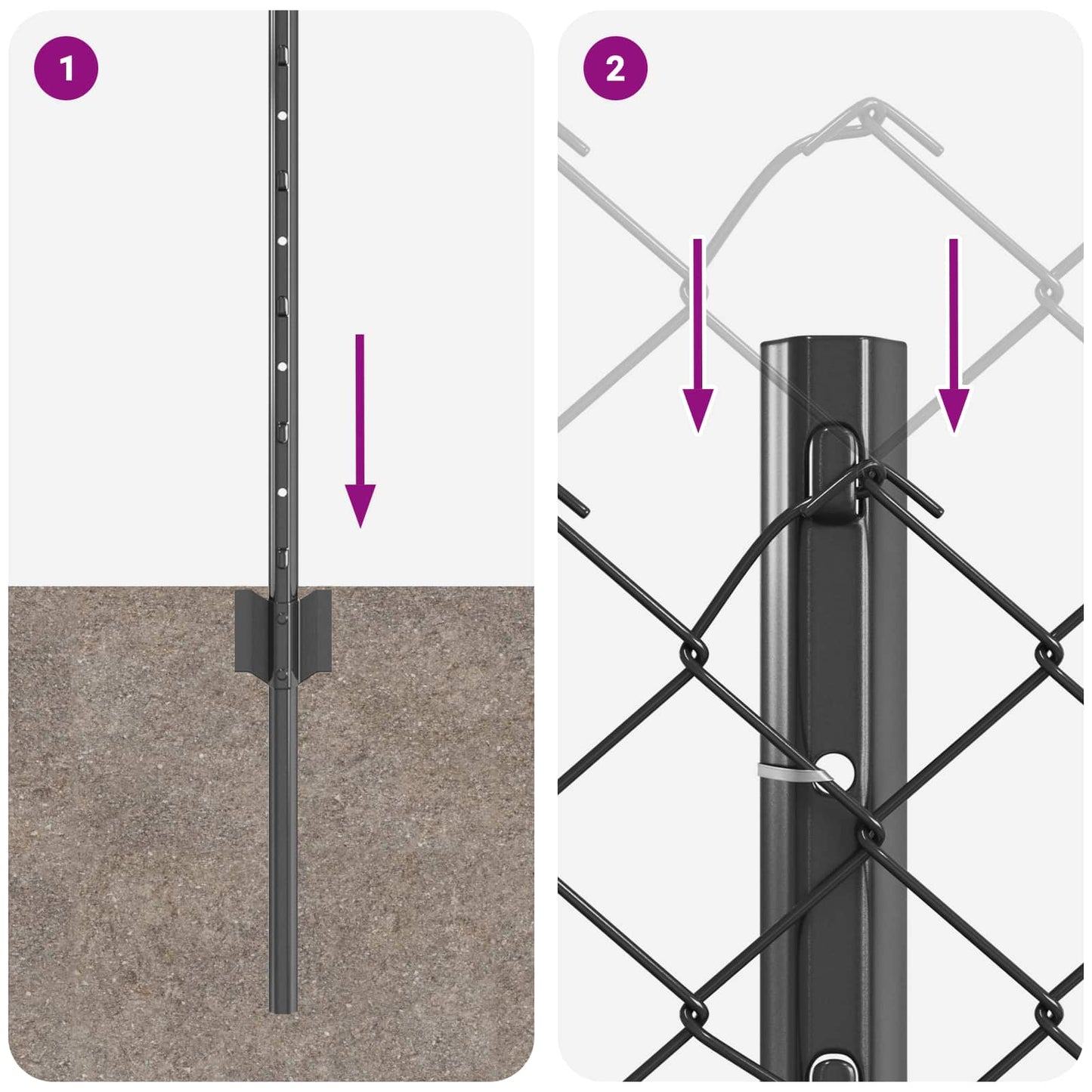 Kæde-link hegn med stolpe 25 x 0,6 m PVC-belagt stål Grå Mesh