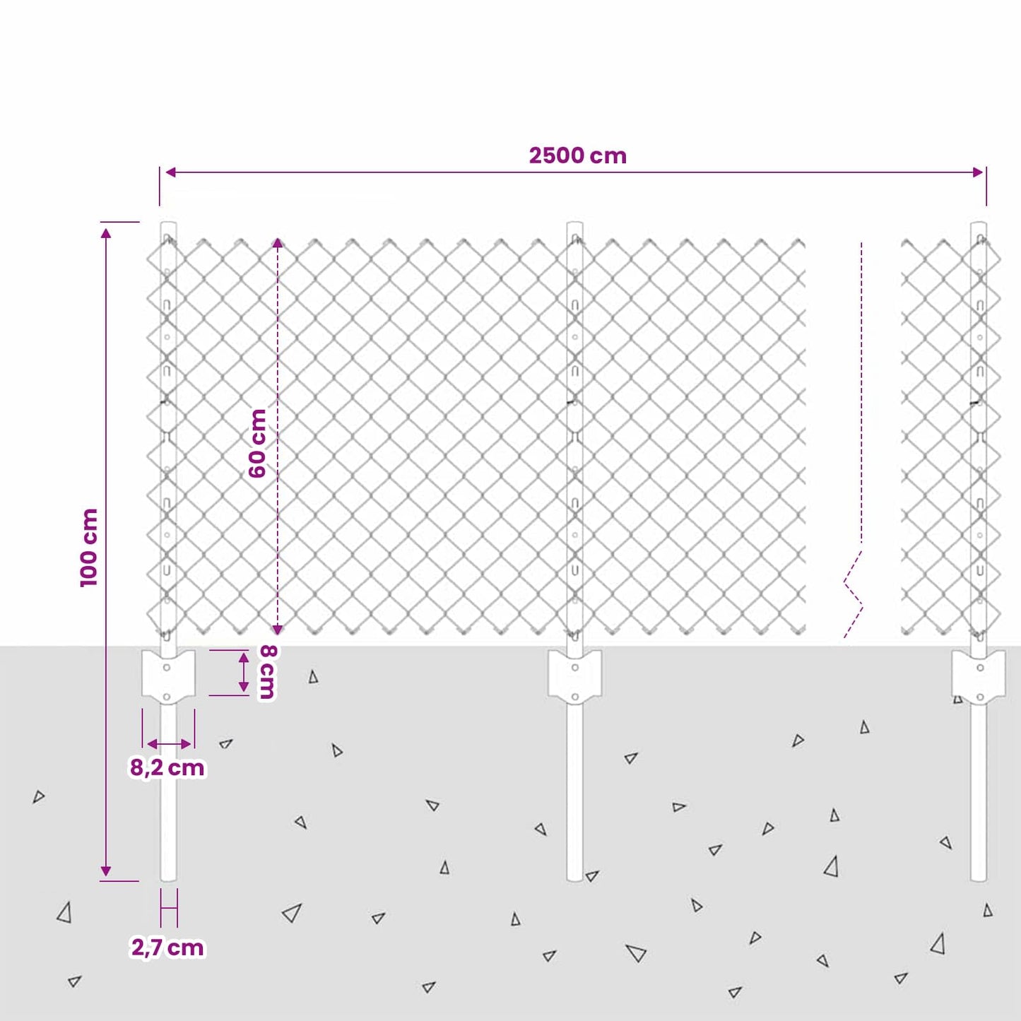 Kæde-link hegn med stolpe 25 x 0,6 m PVC-belagt stål Grå Mesh