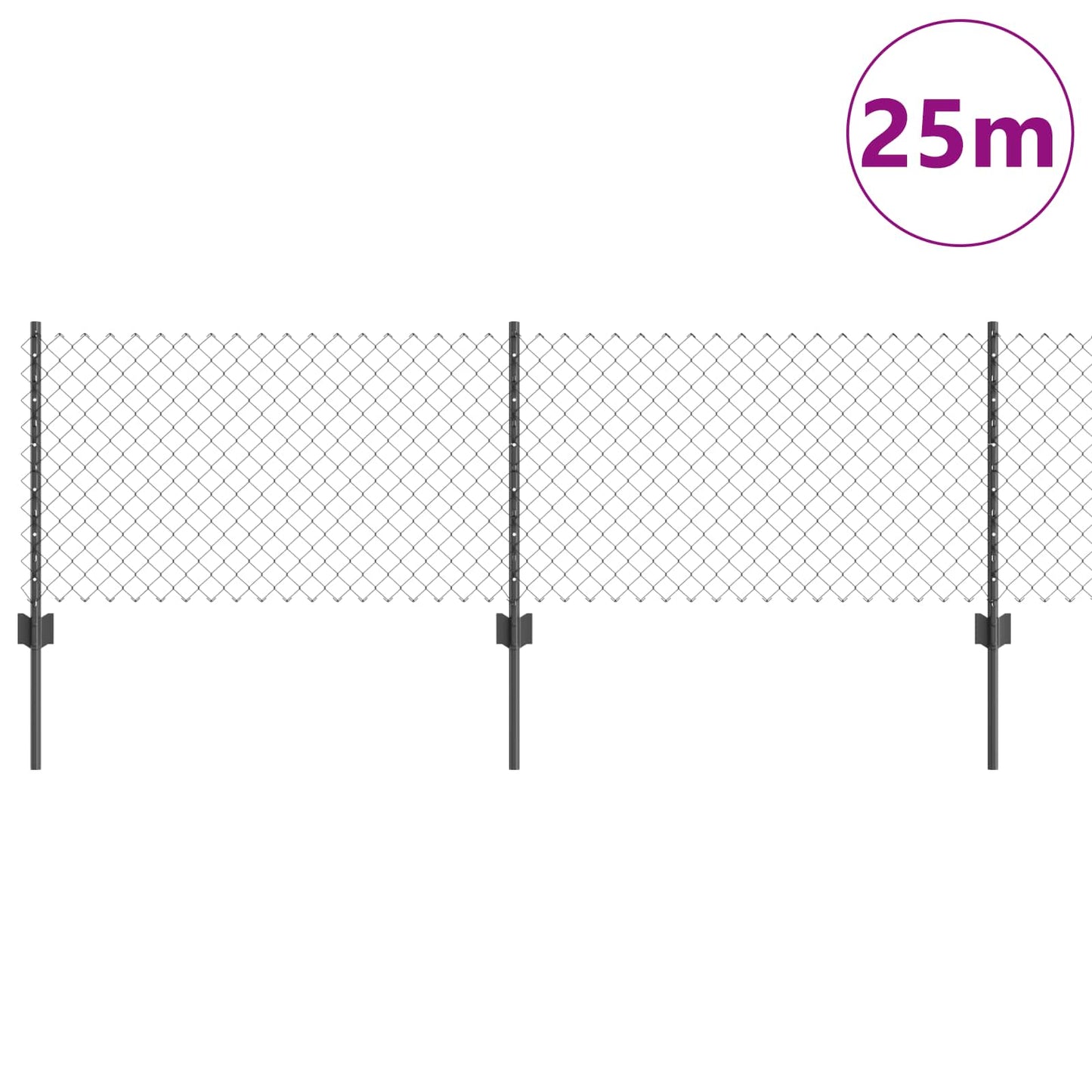 Kæde-link hegn med stolpe 25 x 0,6 m PVC-belagt stål Grå Mesh