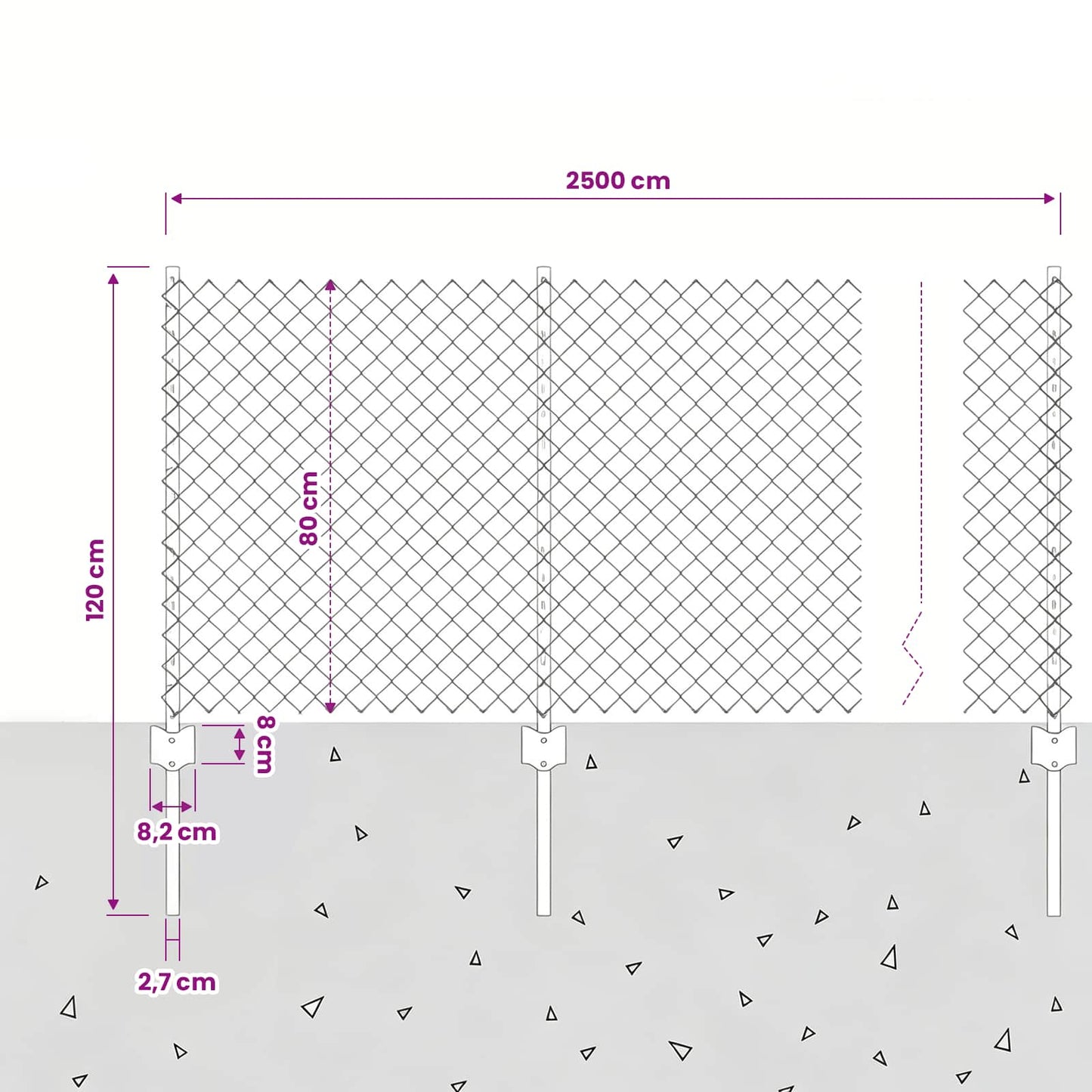 Kæde-link hegn med stolpe 25 x 0,8 m PVC-belagt stål Grå Mesh