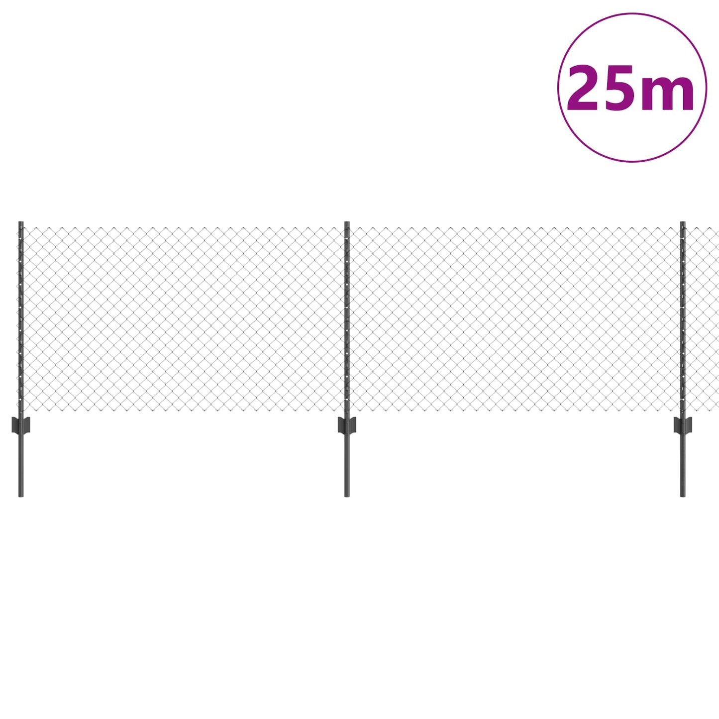 Udendørs kædehegn med stolpe 25 x 0,8 m PVC-belagt stål Grå