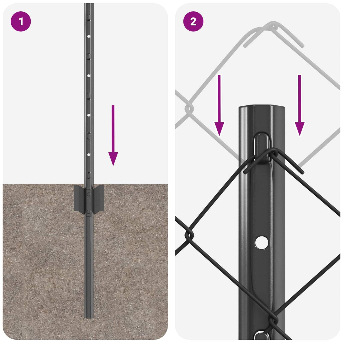 Kæde-link hegn med stolpe 25 x 0,6 m PVC-belagt stål Grå Mesh