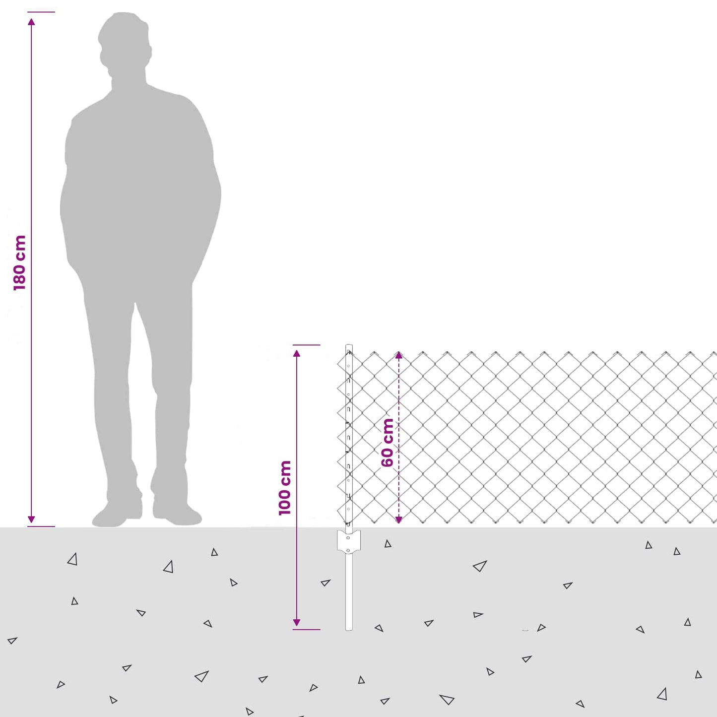 Kæde-link hegn med stolpe 25 x 0,6 m PVC-belagt stål Grå Mesh