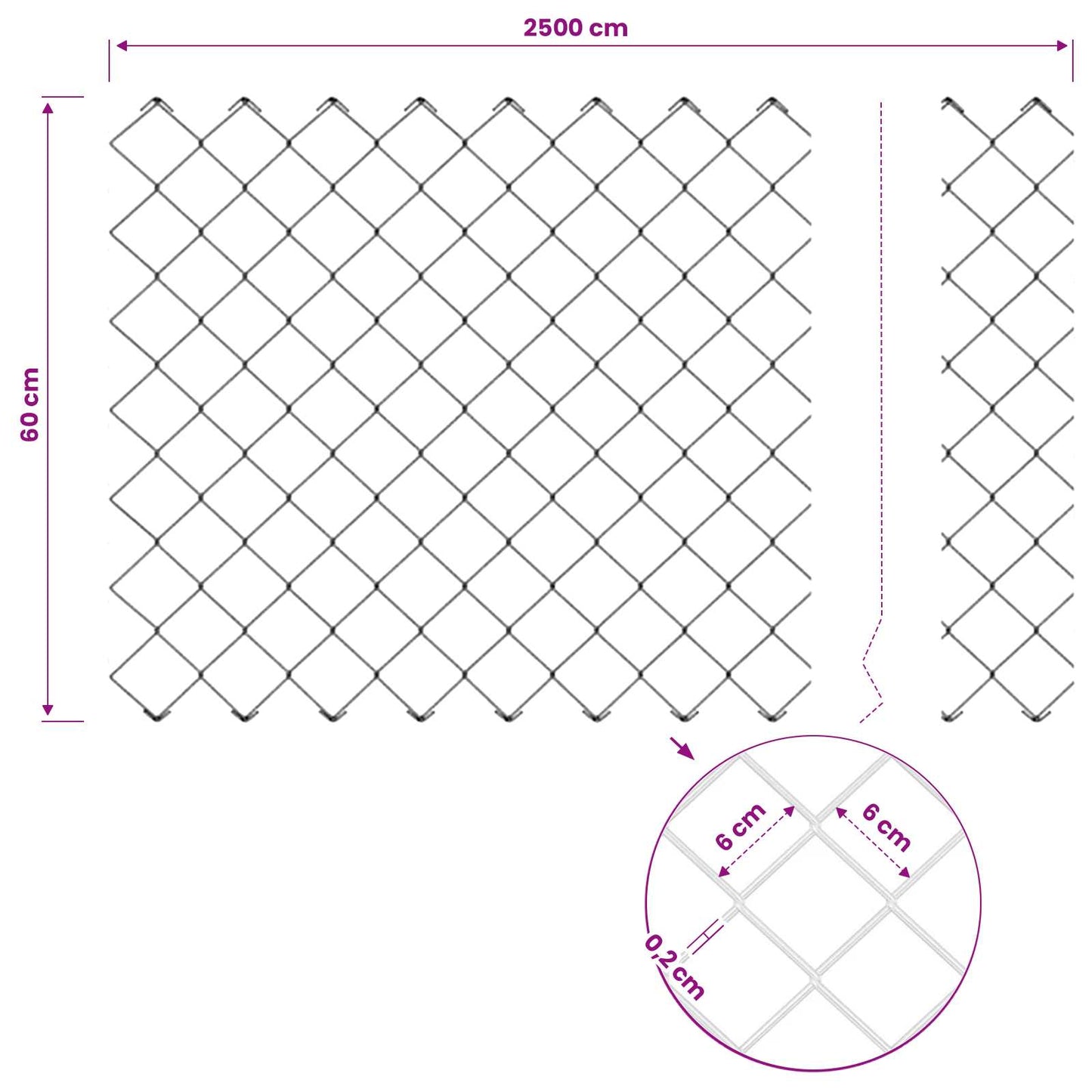 Kæde-link hegn med stolpe 25 x 0,6 m PVC-belagt stål Grå Mesh
