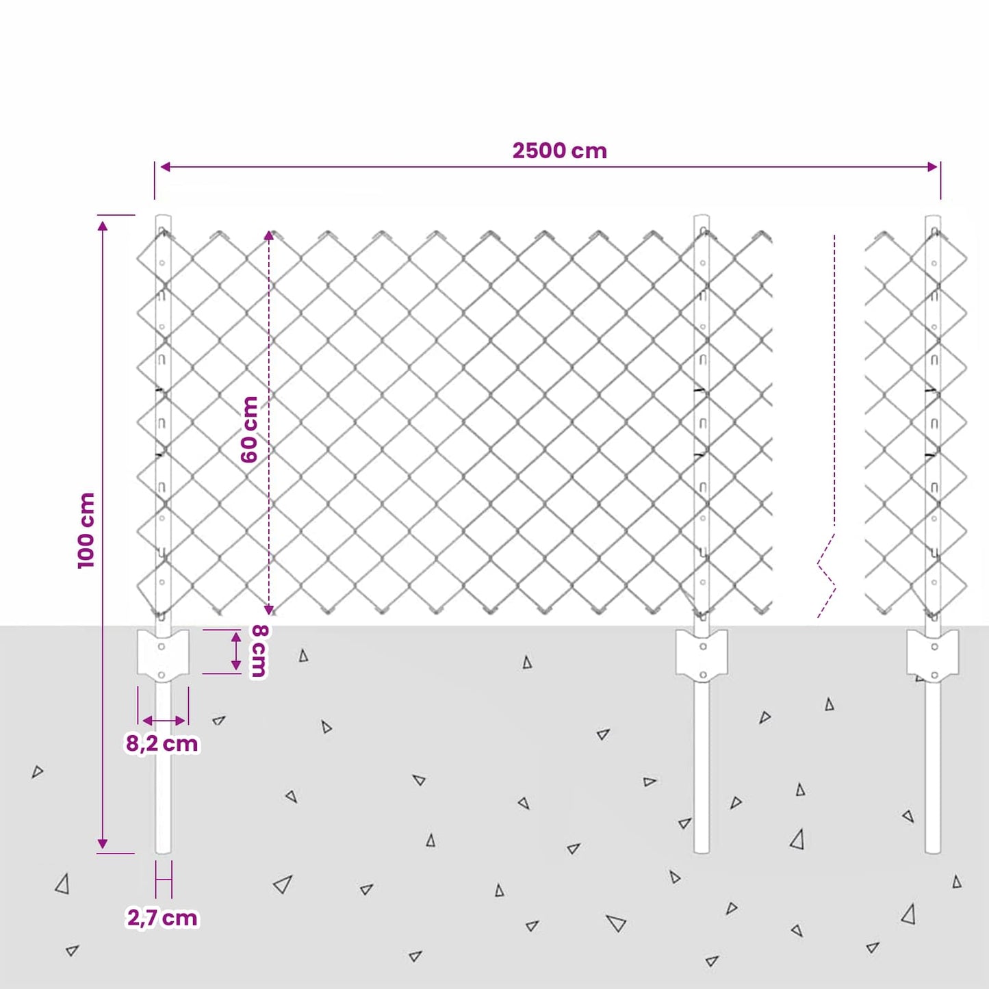 Kæde-link hegn med stolpe 25 x 0,6 m PVC-belagt stål Grå Mesh