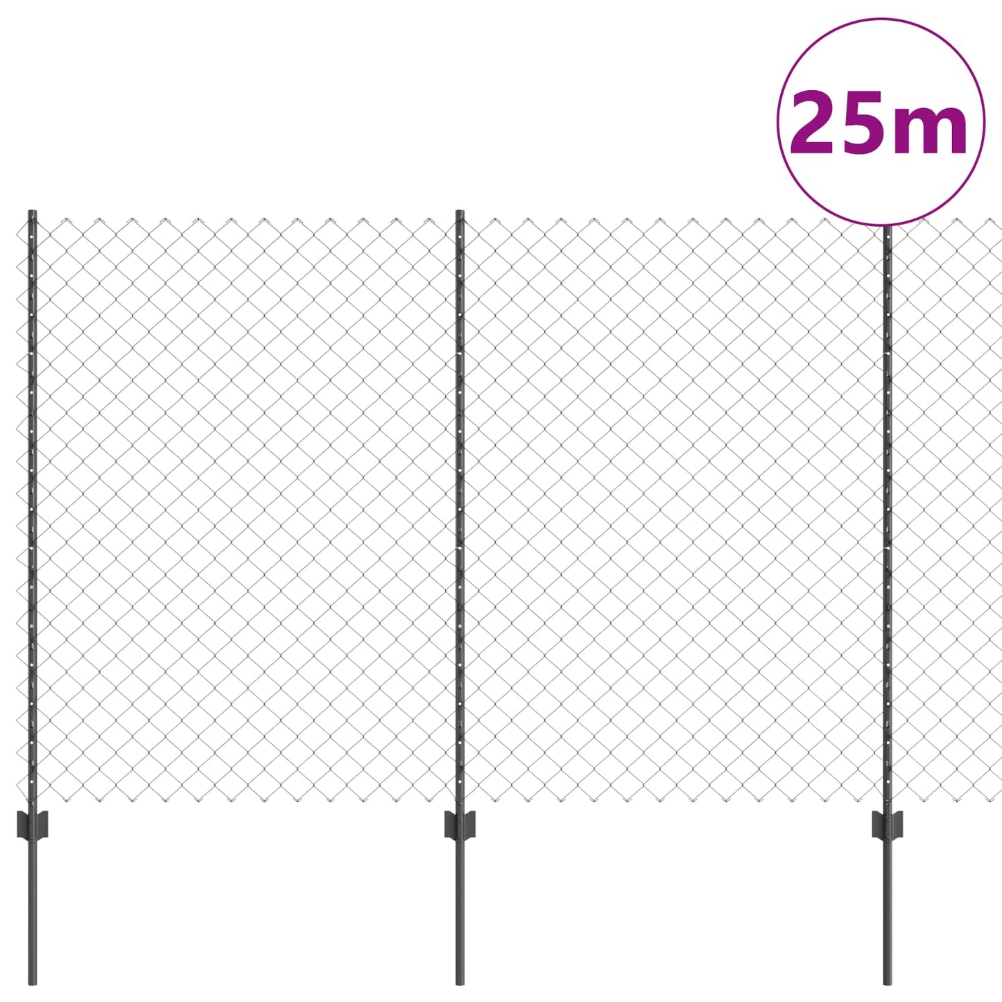 Kæde-link hegn med stolpe 25 x 1,5 m Galvaniseret stål Grå Mesh