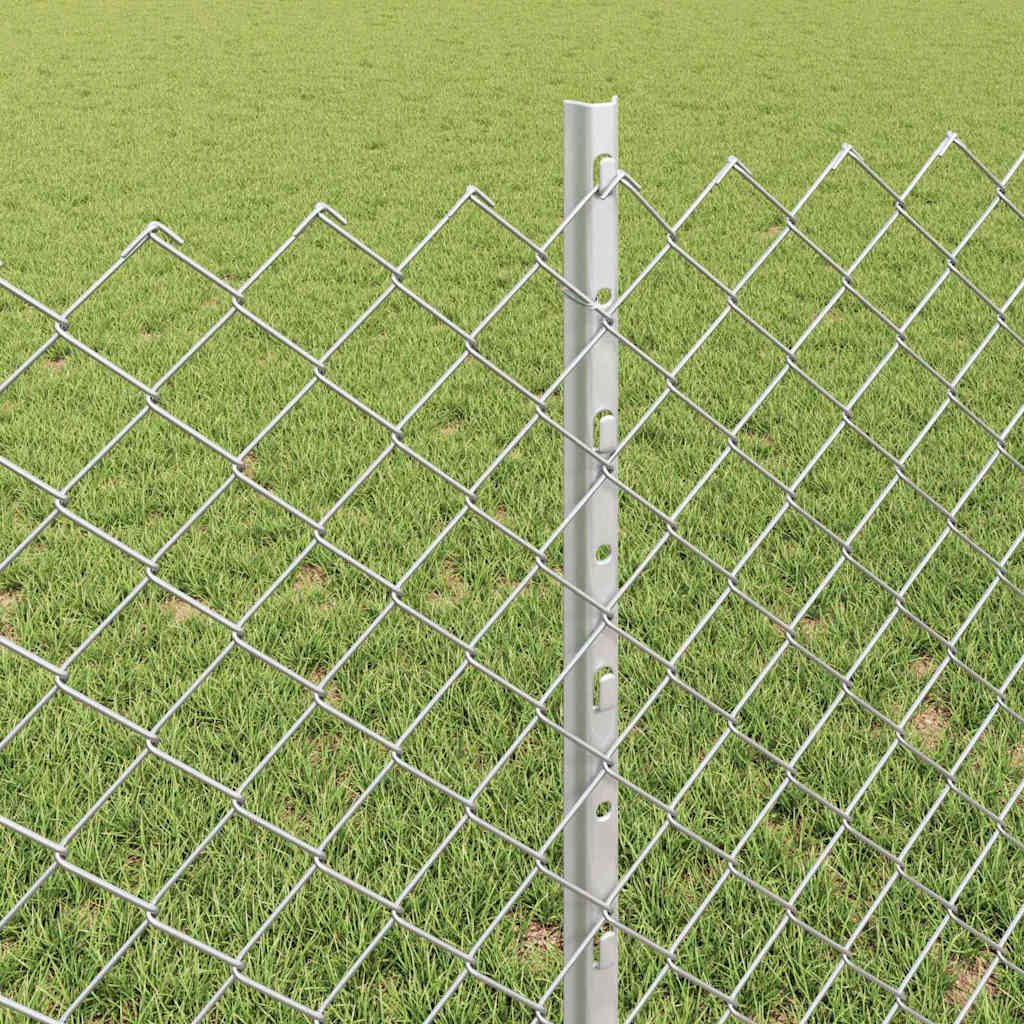 Kæde-link hegn med stolpe 10 x 0,8 m Galvaniseret stål Sølv