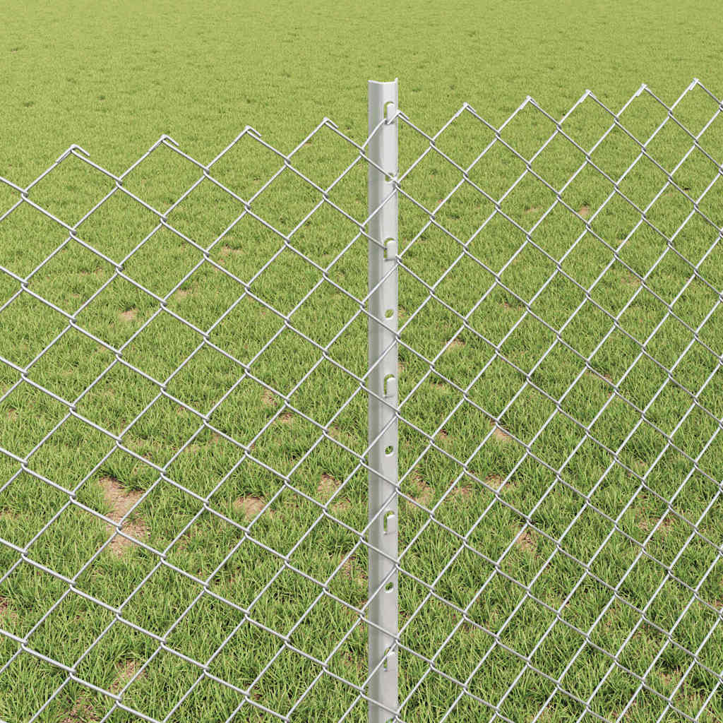 Kæde-link hegn med stolpe 10 x 1 m Galvaniseret stål Sølv Mesh