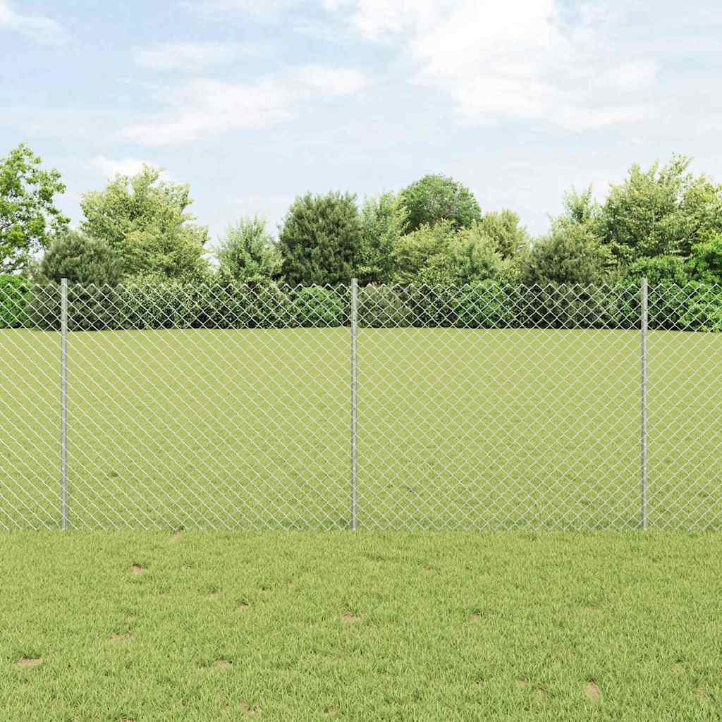 Kæde-link hegn med stolpe 10 x 1 m Galvaniseret stål Sølv Mesh