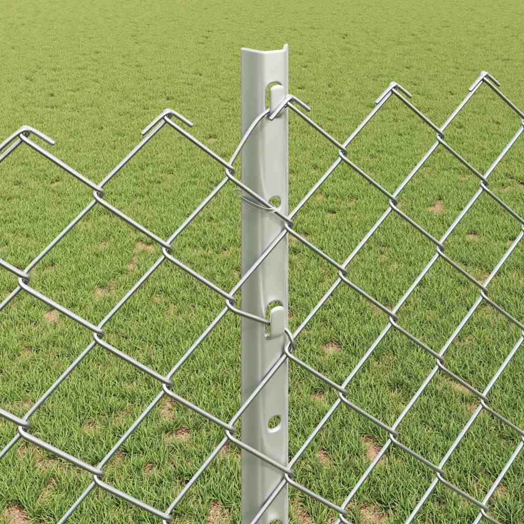 Kæde-link hegn med stolpe 10 x 1,2 m Galvaniseret stål Sølv