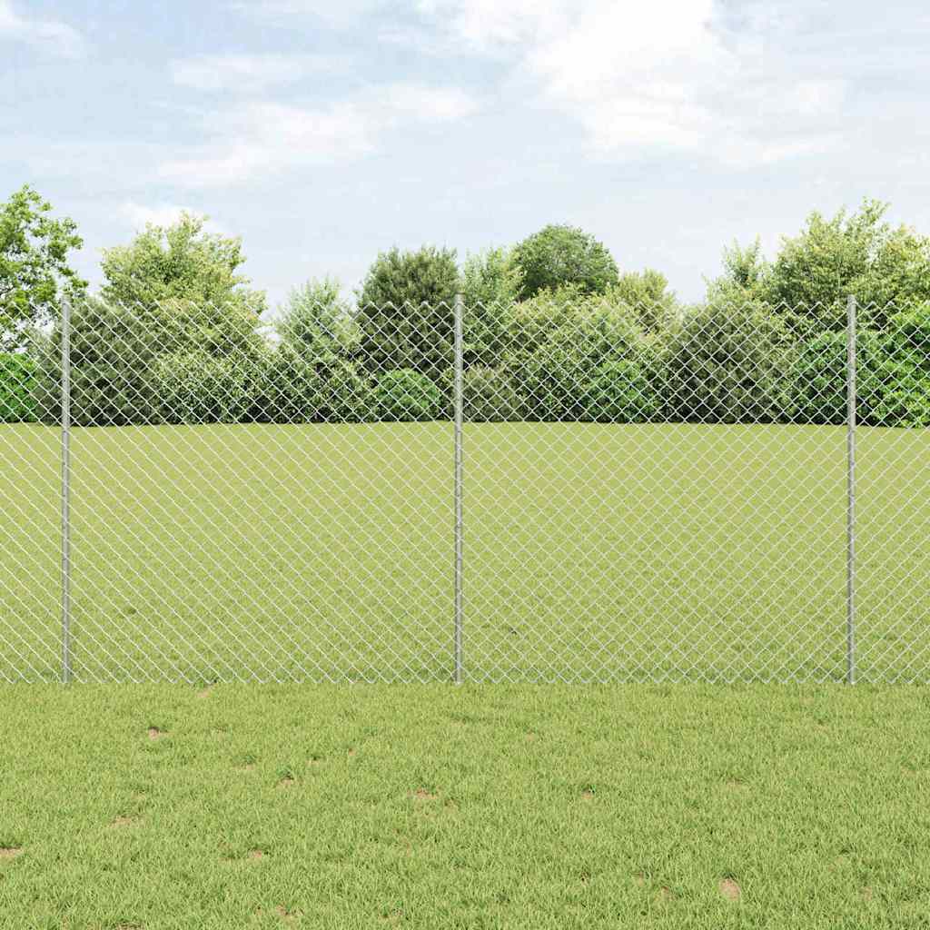 Kæde-link hegn med stolpe 10 x 1,2 m Galvaniseret stål Sølv
