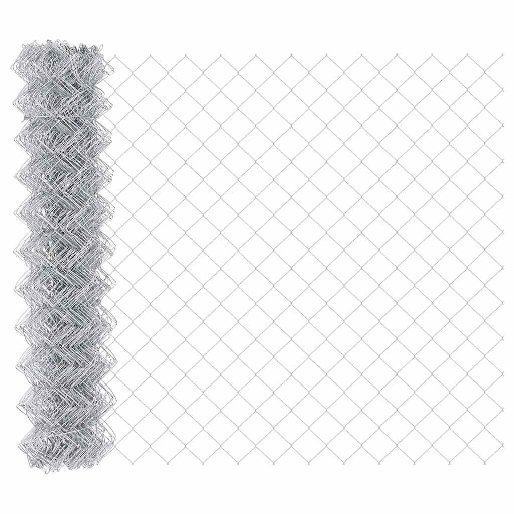 Kæde-link hegn med stolpe 10 x 1,2 m Galvaniseret stål Sølv