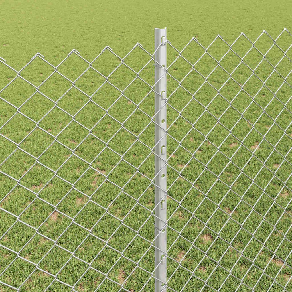 Kæde-link hegn med stolpe 10 x 1,4 m Galvaniseret stål Sølv