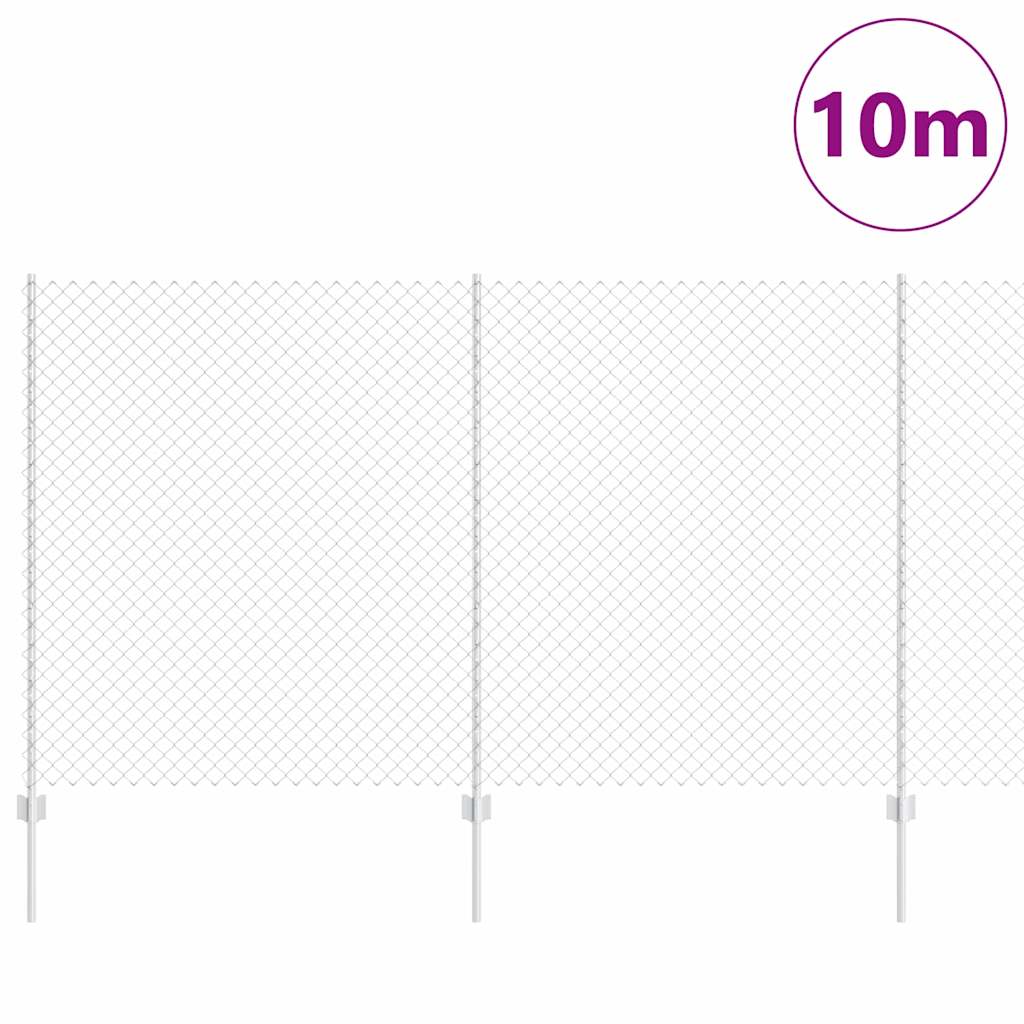 Kæde-link hegn med stolpe 10 x 1,4 m Galvaniseret stål Sølv