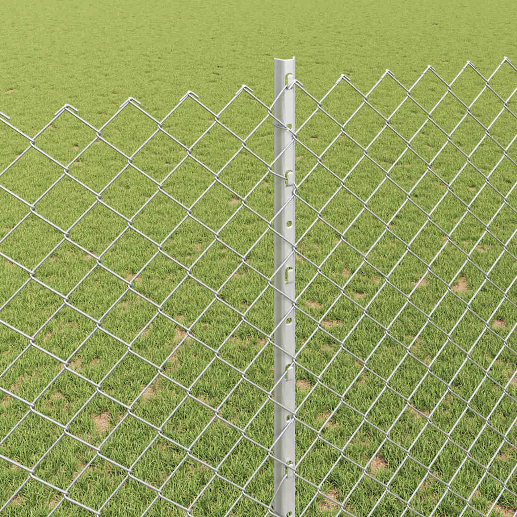 Kæde-link hegn med stolpe 10 x 1,5 m Galvaniseret stål Sølv