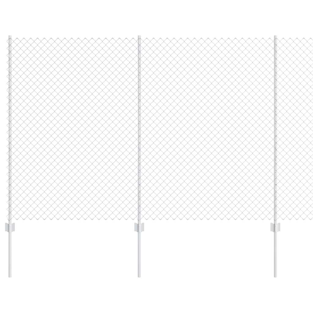 Kæde-link hegn med stolpe 10 x 1,5 m Galvaniseret stål Sølv