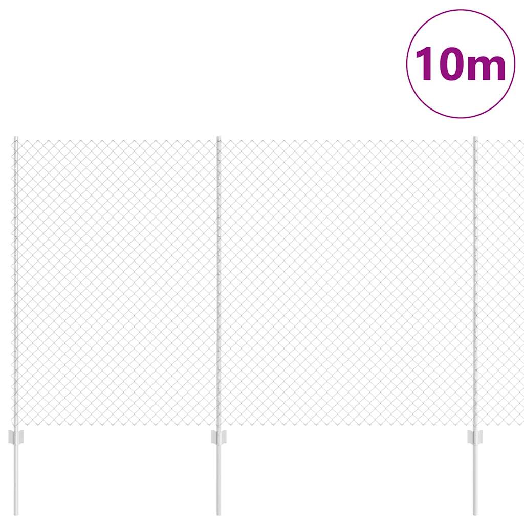 Kæde-link hegn med stolpe 10 x 1,5 m Galvaniseret stål Sølv