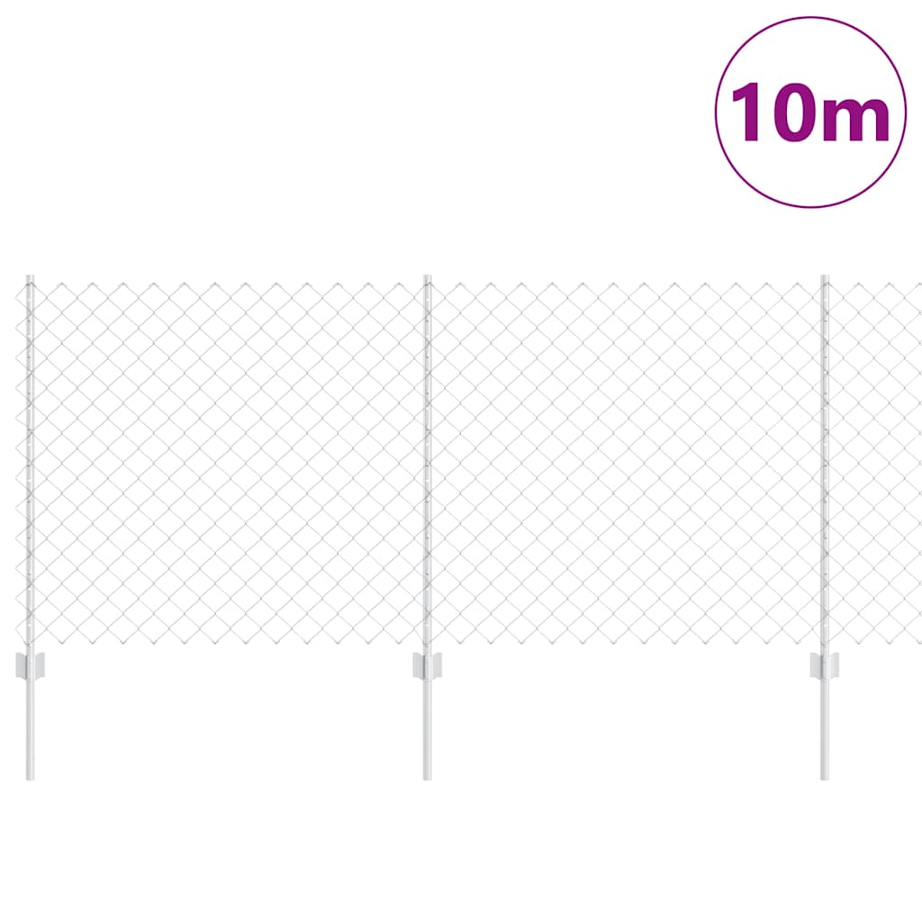 Kæde-link hegn med stolpe 10 x 1 m Galvaniseret stål Sølv Mesh