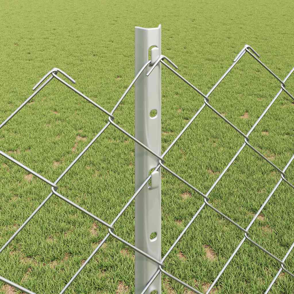 Kæde-link hegn med stolpe 10 x 1,2 m Galvaniseret stål Sølv