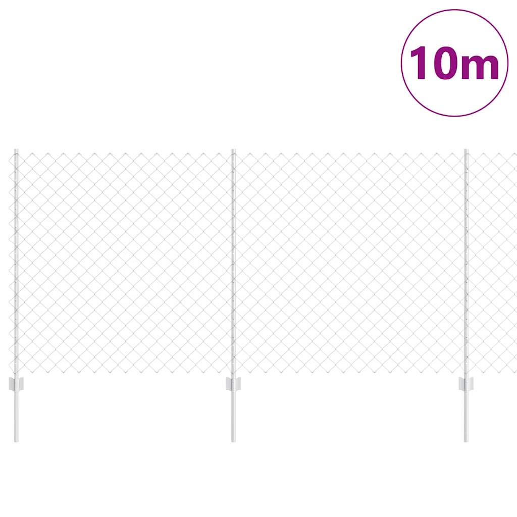 Kæde-link hegn med stolpe 10 x 1,2 m Galvaniseret stål Sølv
