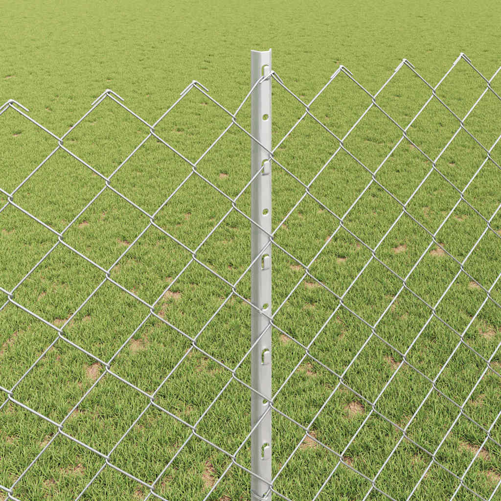 Kæde-link hegn med stolpe 10 x 1,4 m Galvaniseret stål Sølv