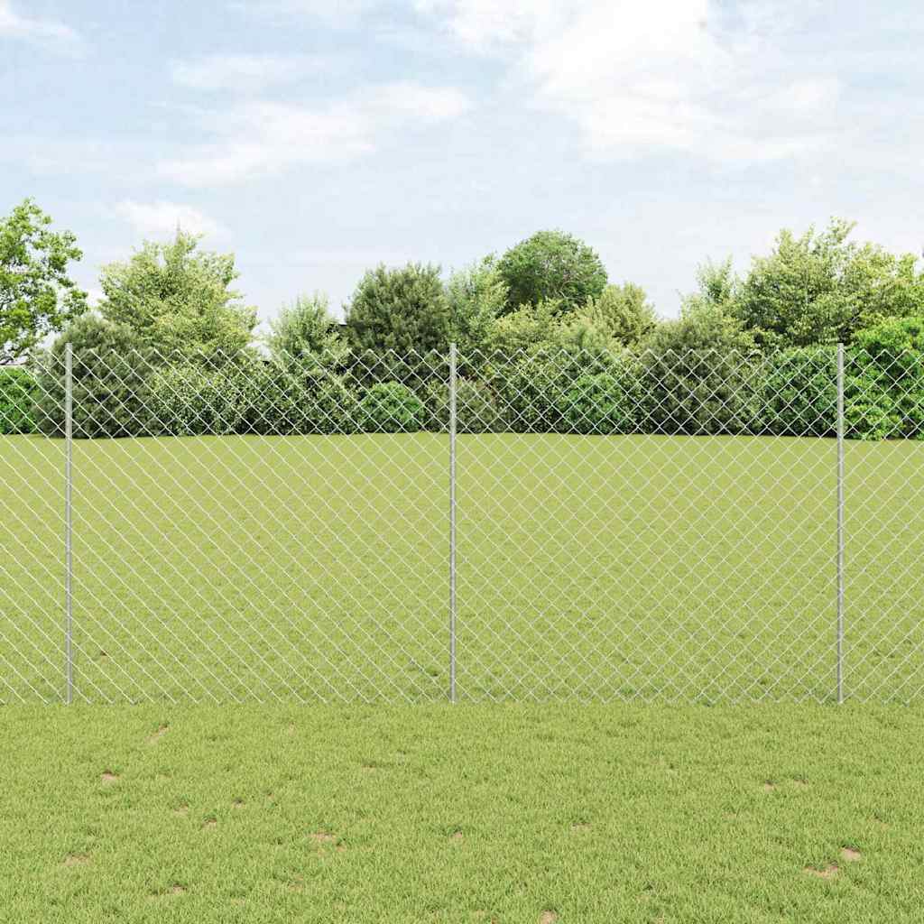 Kæde-link hegn med stolpe 10 x 1,4 m Galvaniseret stål Sølv