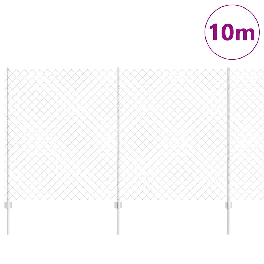Kæde-link hegn med stolpe 10 x 1,4 m Galvaniseret stål Sølv