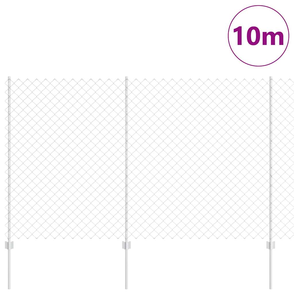 Kæde-link hegn med stolpe 10 x 1,5 m Galvaniseret stål Sølv