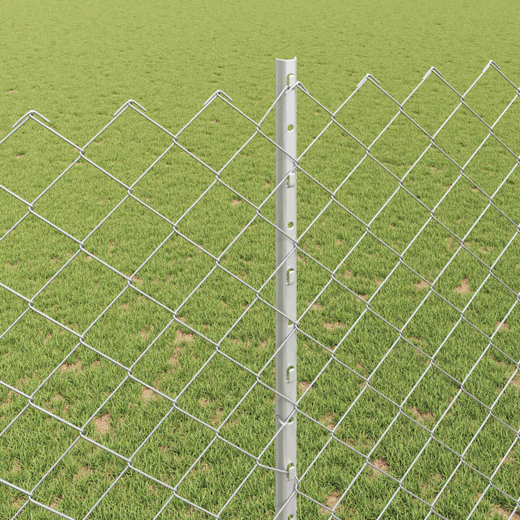 Kæde-link hegn med stolpe 10 x 1,6 m Galvaniseret stål Sølv