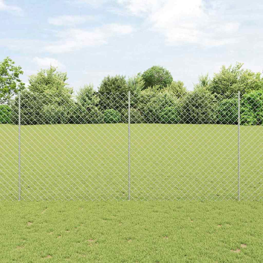 Kæde-link hegn med stolpe 10 x 1,6 m Galvaniseret stål Sølv