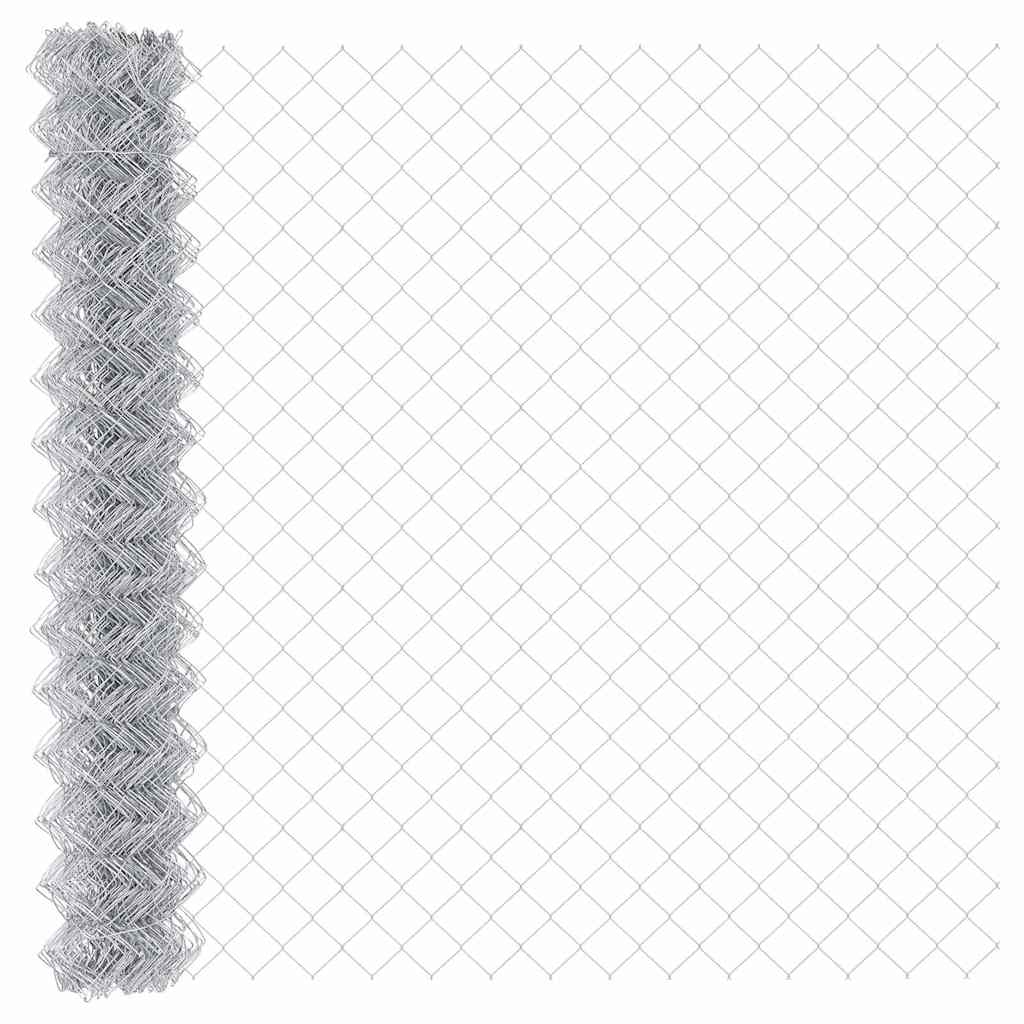 Kæde-link hegn med stolpe 10 x 1,6 m Galvaniseret stål Sølv