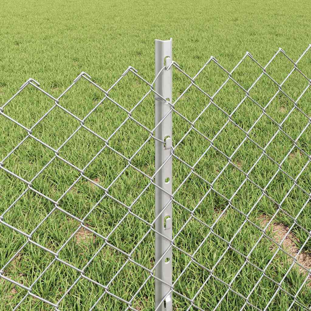 Kæde-link hegn med stolpe 25 x 0,4 m Galvaniseret stål Sølv