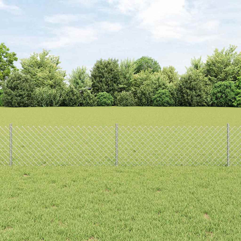 Kæde-link hegn med stolpe 25 x 0,4 m Galvaniseret stål Sølv