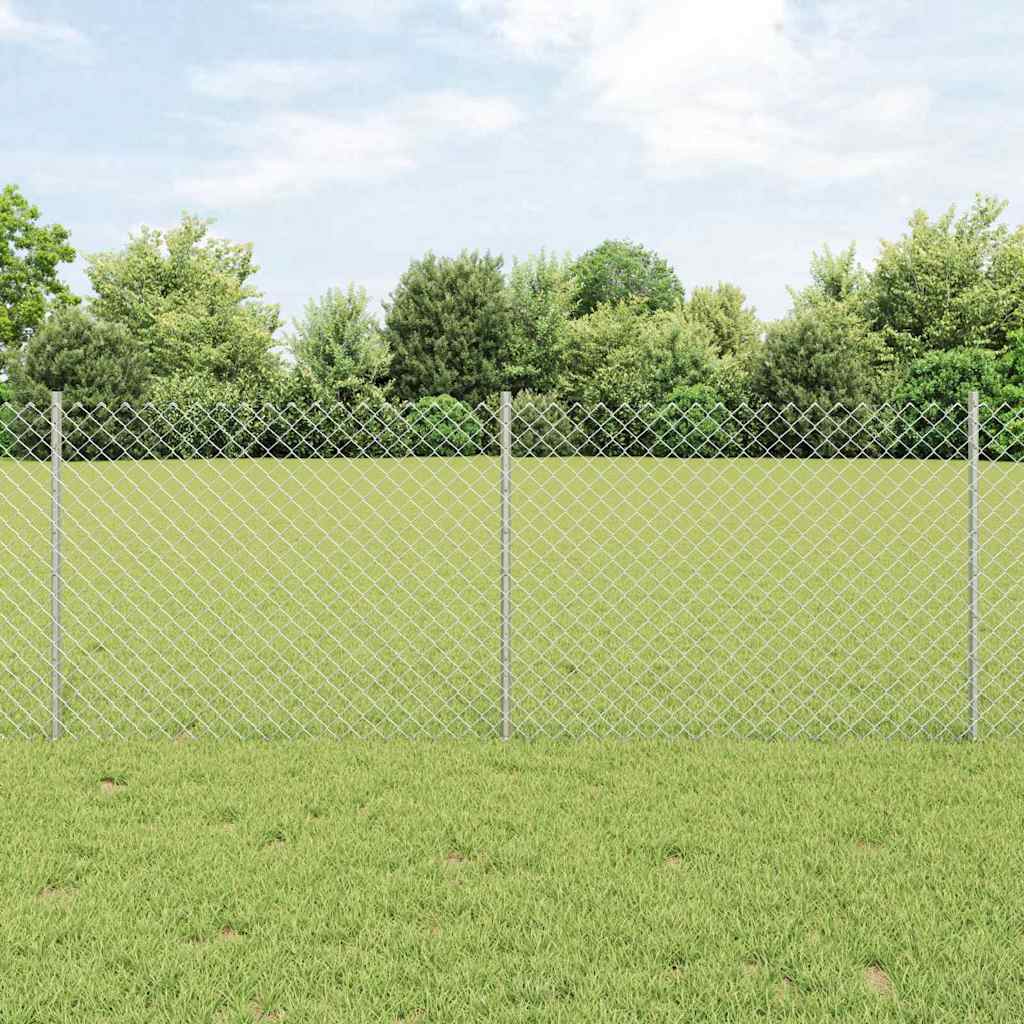 Kæde-link hegn med stolpe 25 x 0,8 m Galvaniseret stål Sølv