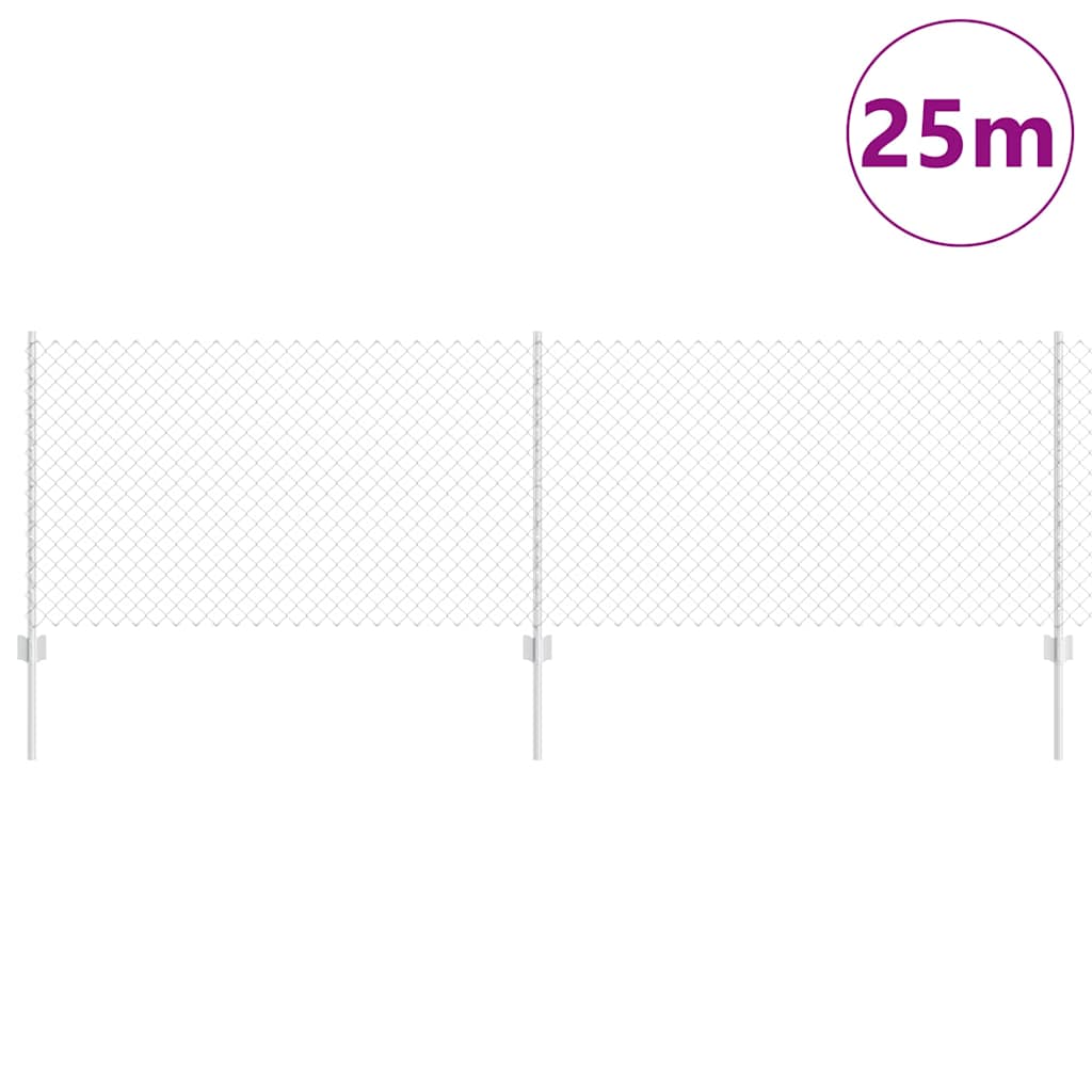 Kæde-link hegn med stolpe 25 x 0,8 m Galvaniseret stål Sølv