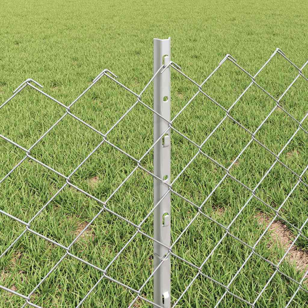 Kæde-link hegn med stolpe 25 x 0,4 m Galvaniseret stål Sølv