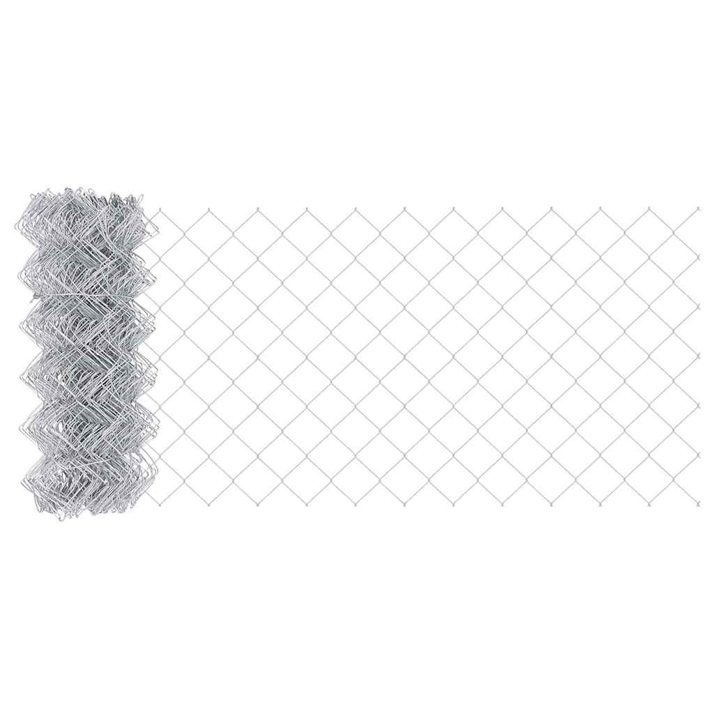 Kæde-link hegn med stolpe 25 x 0,4 m Galvaniseret stål Sølv