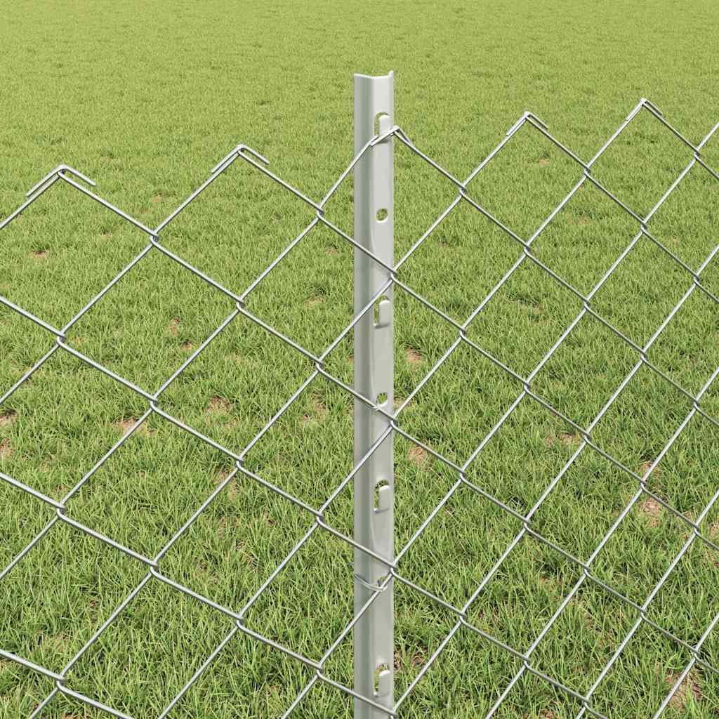 Kæde-link hegn med stolpe 25 x 0,8 m Galvaniseret stål Sølv