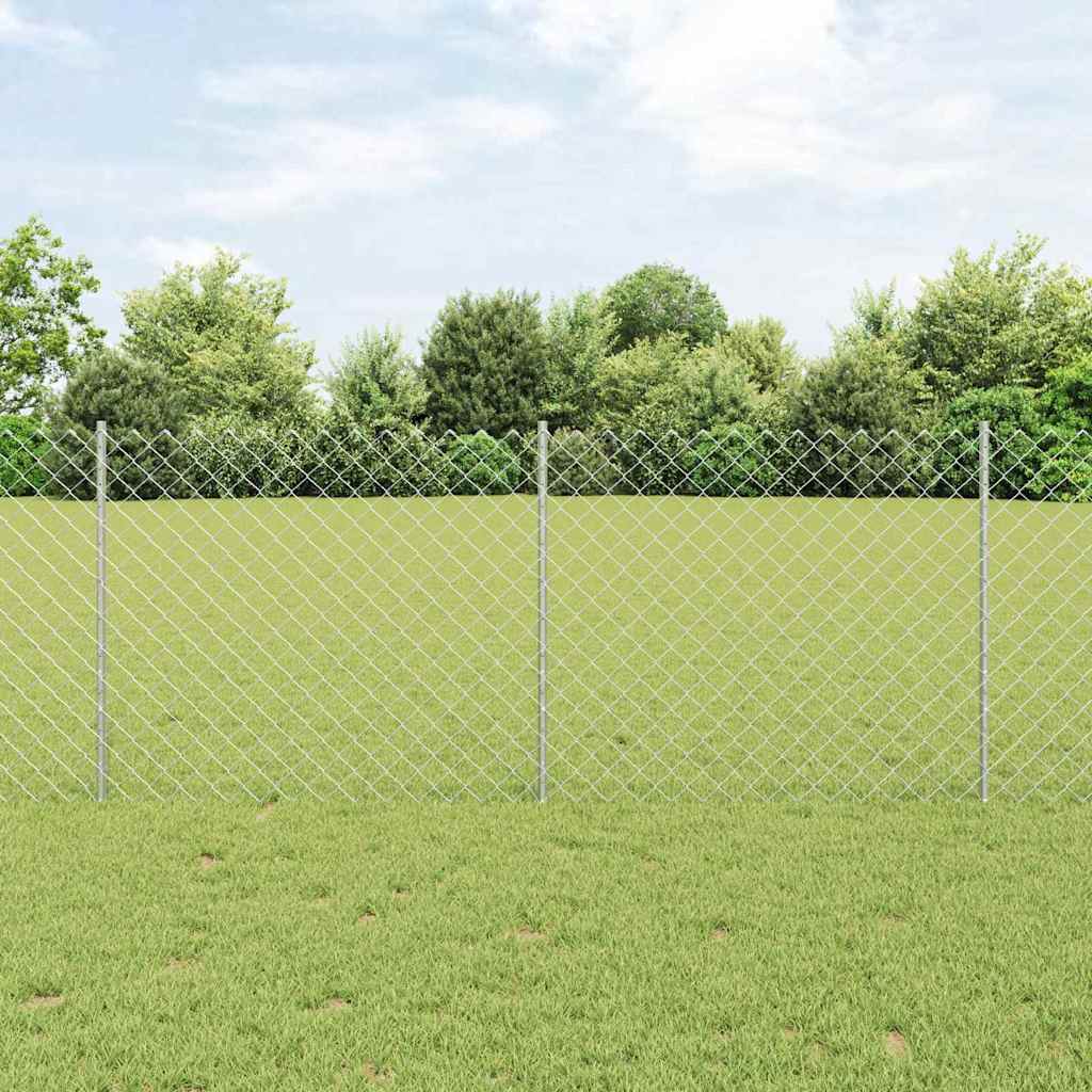 Kæde-link hegn med stolpe 25 x 1 m Galvaniseret stål Sølv Mesh